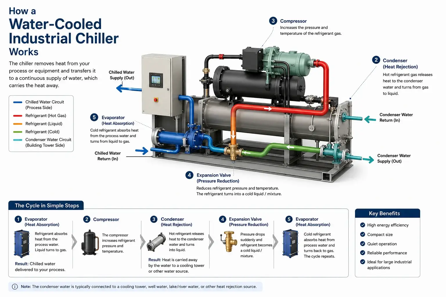 diagram of how water cooled industrial chiller works